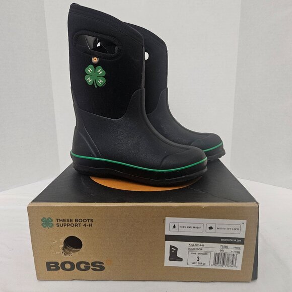 4-H Bogs Boots - Youth Size 3 - Black - 100% Waterproof - New In Box - Picture 2 of 9
